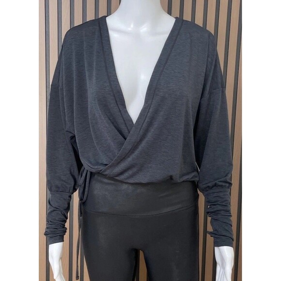Free People Movement Women’s PS Gray Surplice Top Long Sleeve Cozy Pullover - Picture 1 of 10